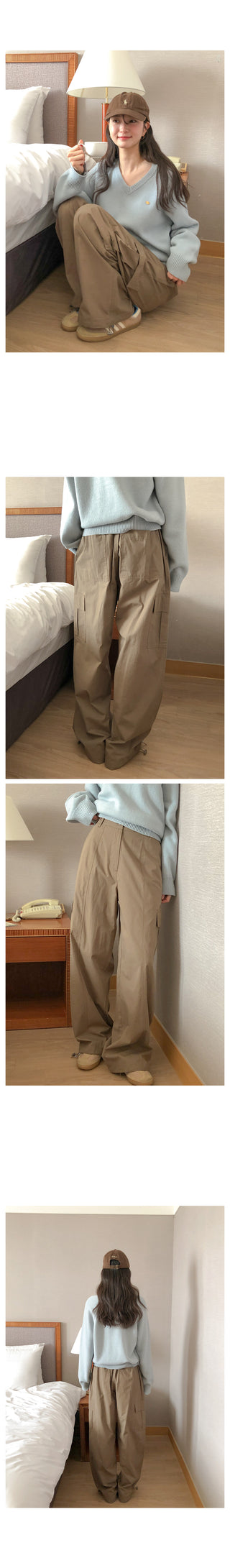 (3 colors) Elastic Waist Cargo Pants