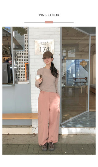 (3 colors) Elastic Waist Cargo Pants
