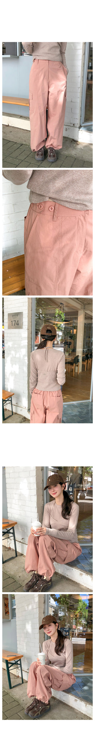 (3 colors) Elastic Waist Cargo Pants
