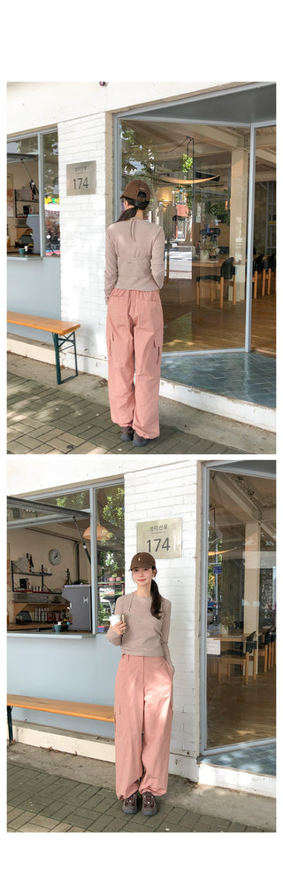 (3 colors) Elastic Waist Cargo Pants