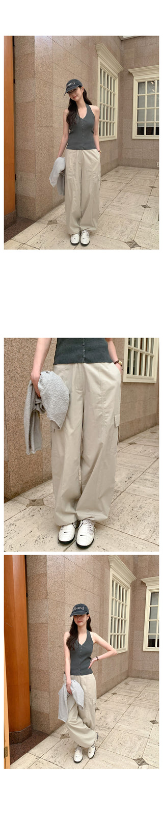 (3 colors) Elastic Waist Cargo Pants