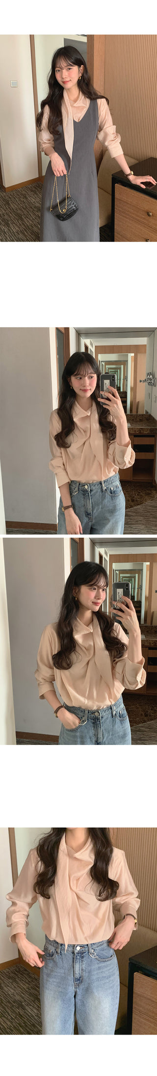 (3 colors) Scarf Blouse