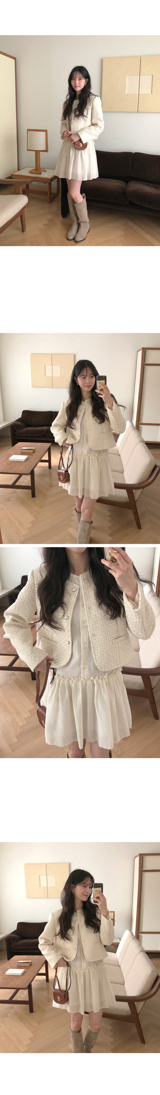 (2 colors) Frill Shirring Midi Dress