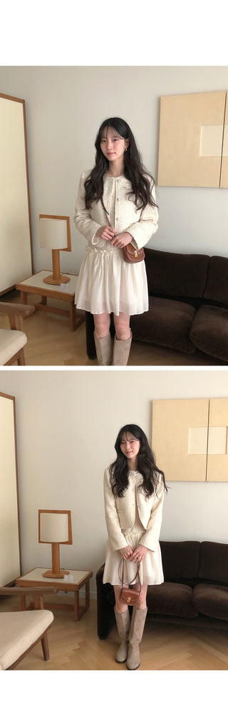 (2 colors) Frill Shirring Midi Dress