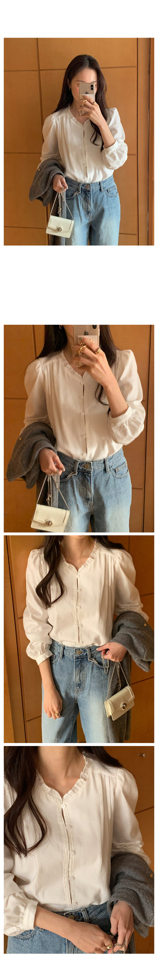 Frilled Shirring Blouse (2 colors)