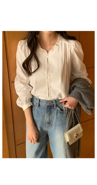 Frilled Shirring Blouse (2 colors)