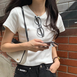 Round rib short-sleeved T-shirt
