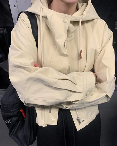 Semi-cropped hooded military jacket