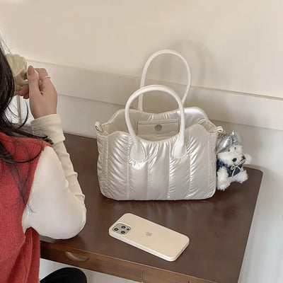 Down nylon quilted tote bag