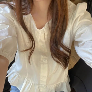 Clover Lace Puff Shirring Frill Blouse