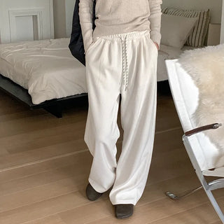 Wide ribbed elastic waist pants