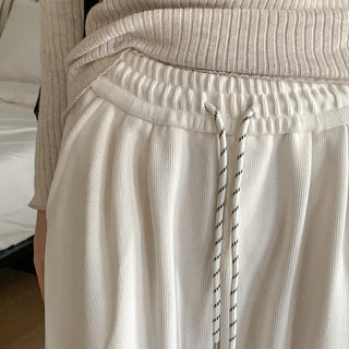 Wide ribbed elastic waist pants
