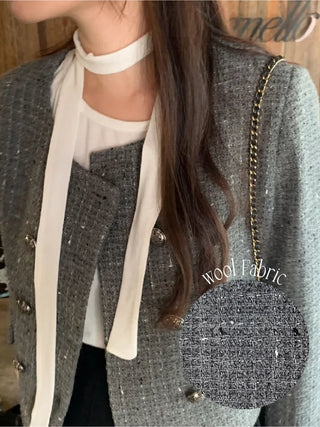 Double cropped wool tweed jacket
