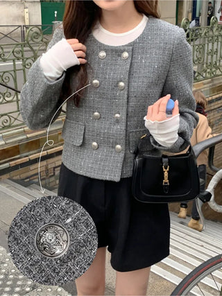 Double cropped wool tweed jacket