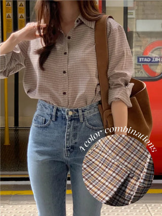 Wrinkle-free brown vintage check shirt