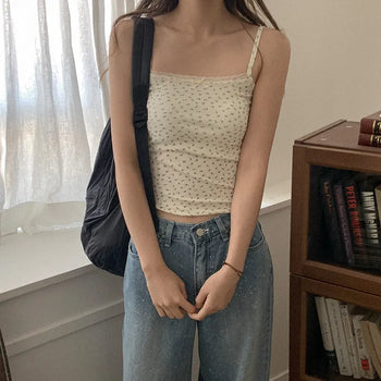[Padded] Bra Cup Flower Sleeveless