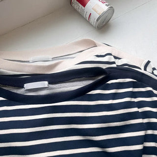 Striped boat neck sweatshirt
