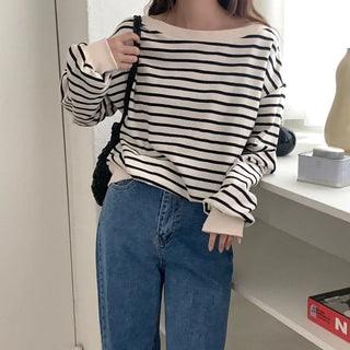 Striped boat neck sweatshirt