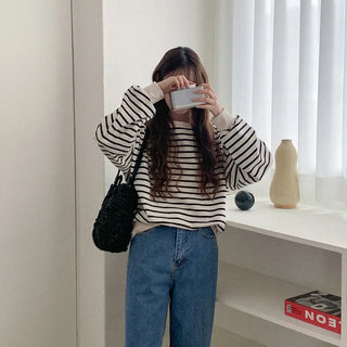 Striped boat neck sweatshirt