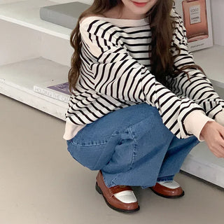 Striped boat neck sweatshirt