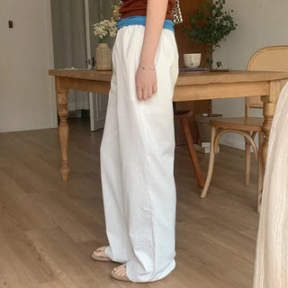 Linen wide-leg elastic waist pants