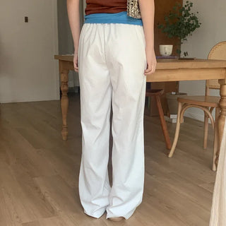 Linen wide-leg elastic waist pants
