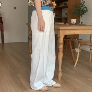 Linen wide-leg elastic waist pants