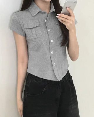 Pocket Cropped Short-Sleeve Polo Shirt
