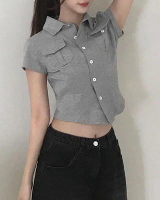 Pocket Cropped Short-Sleeve Polo Shirt