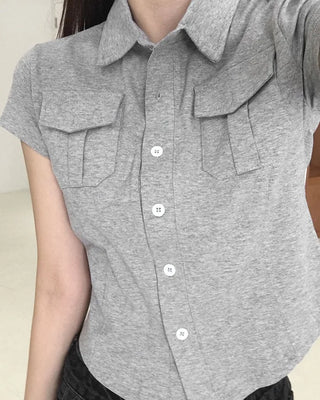 Pocket Cropped Short-Sleeve Polo Shirt