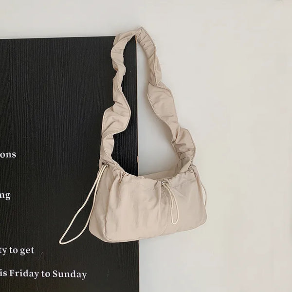 Shirring nylon pocket string shoulder bag (3 colors)
