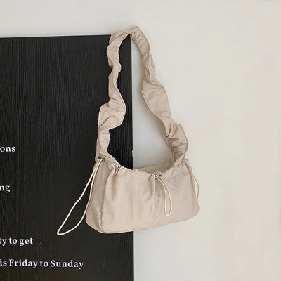 Shirring nylon pocket string shoulder bag (3 colors)