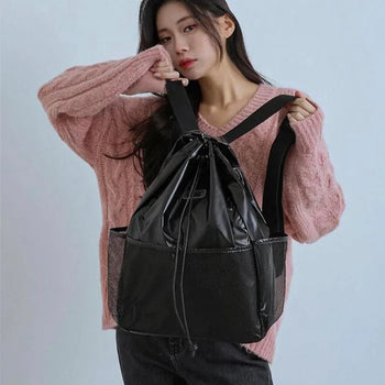 Glossy Mesh Pocket Nylon String Backpack (2 colors)