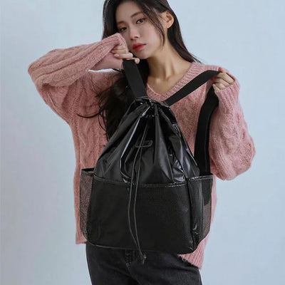 Glossy Mesh Pocket Nylon String Backpack (2 colors)