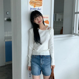 Ribbon One-Shoulder Ribbed Knit