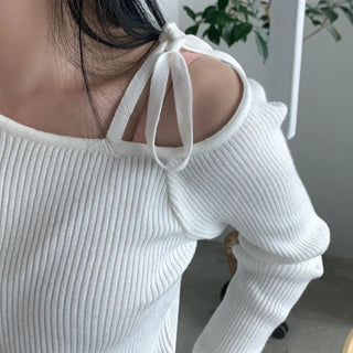 Ribbon One-Shoulder Ribbed Knit