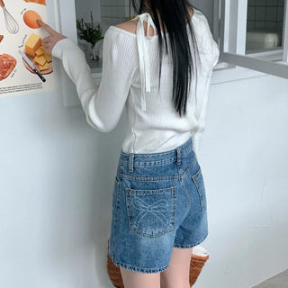 Ribbon One-Shoulder Ribbed Knit