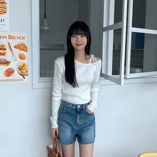 Ribbon One-Shoulder Ribbed Knit