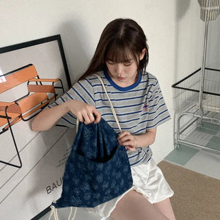 Denim String Knapsack