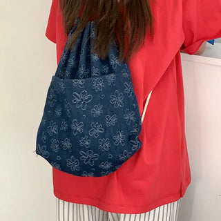 Denim String Knapsack