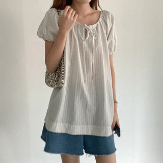 Striped ribbon blouse
