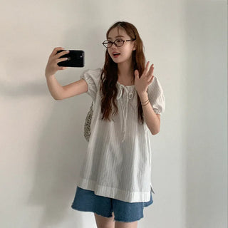 Striped ribbon blouse