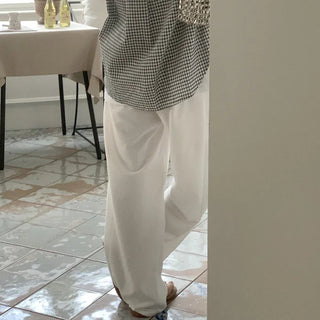 Wide-waisted elastic chino pants