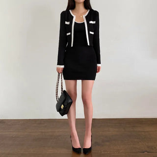 [SET] Sleeveless Mini Knit Cardigan Dress Set