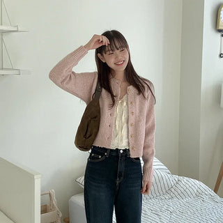 Wool cropped knit cardigan