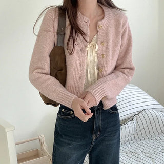 Wool cropped knit cardigan
