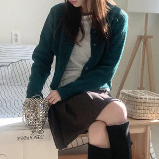 Wool cropped knit cardigan