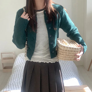 Wool cropped knit cardigan