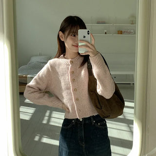Wool cropped knit cardigan