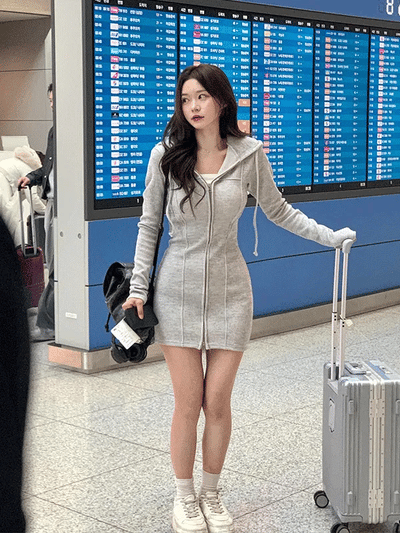 Slim 2-Way Zip-Up Hooded Dress (3 colors)